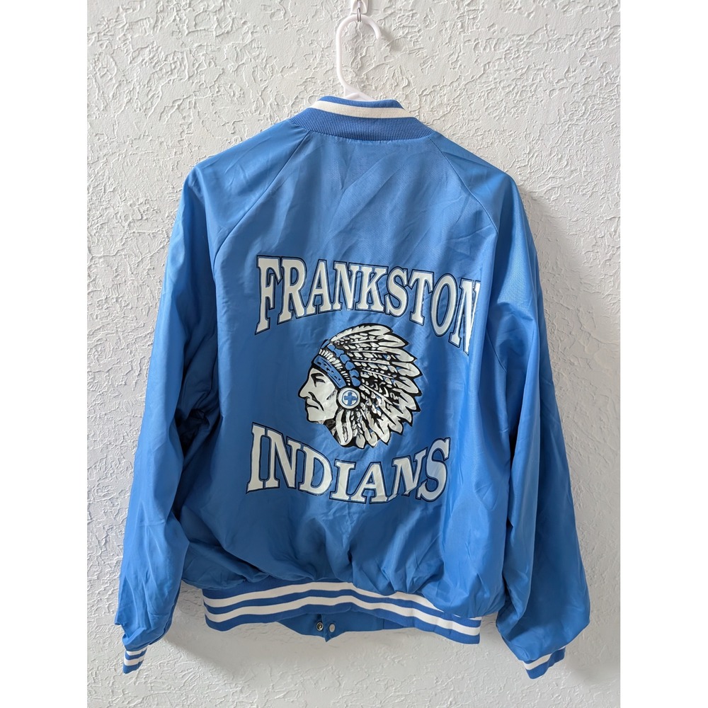 WestArk Satin Jacket Mens L Blue Nylon Frankston Indians Made in USA Bomber